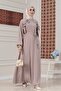 Ruffle Detailed Belted Hijab Dress-Beige - 2