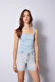 U-Necklace Cotton Top with Straps Baby Blue