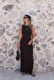 Brown Corded Sleeveless Long Dress