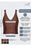 Women's Openwork Strappy V-Neck Knitwear Crop Bustier Blouse - 6