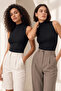 Women's 95% Cotton Half Turtleneck 2-Piece Sleeveless Tank Tops - Stretchy & Soft Texture
