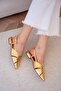 Helis Gold Buckle Asymmetrical Cut Women's Ballerinas - 3