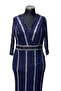 Linear Sequin Embroidered V-Neck Evening Dress - 3