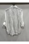 Women's White Italian Plus Size Floral Embroidered Sequin Embroidered Foldable Long Sleeve Shirt 42 - 48 Size - 3