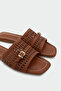 Elara Braided Buckle Detailed Women's Tan Flat Slippers - 2