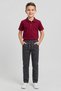 Boys' Burgundy Short Sleeve Polo Collar T-Shirt Smoked Ribbed Waist Canvas School Pants Bottom Top School Outfit - 2