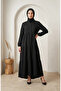 Aerobin Fabric Buttoned Layered Hijab Dress 4124-03 Black