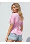 Women's Crew Neck Lace Detail Lace-Up Back Combed Cotton Blouse 28076 - 3