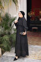 Black Dress with Sleeves and Waist Tie - 2