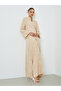 Brown All Over Print Stand Collar Jalabiya with Side Slit - 3