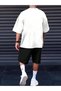Men's Cotton Beeton Text Printed T-Shirt Shorts Set Crew Neck Casual Sports Combination - 2