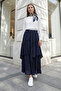 Elastic Waist Layered Voile Skirt – Navy Blue