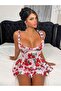 Pink Nightgown with Gathered Detail and Red Rose Pattern - 5