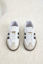 Children's Unisex White Black Thermo Sole Sneaker with Side Stripes and Velcro Laces - 3