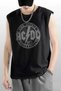 Acdc Cut Sleeve / Sleeveless Black Oversize T-Shirt in the Circle