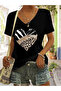 Women's Mix Printed V-Neck Sleeved Regular Fit Comfortable T-Shirt