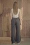 Muslin Fabric 100% Organic Palazzo Wide-Leg Pants with Side Pockets and Elastic Waistband Smoked - 4