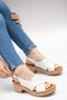Wang Genuine Leather Cross-Strapped Thick Padded Heeled Ankle Strap Buckle Detailed Daily Comfortable Lightweight Women's Sandals Real Leather - 6