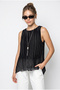 Women's Black Polka Dot Pleated Metal Pendant Accessory Lined Thick Strap Blouse 330 60286381 - 3