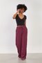 Women's Elastic Waist Crinkled Loose Trousers - Cherry - 3