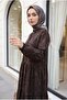 Elastic Sleeves, Half Button, Jacquard Printed Piece Dress - Brown