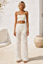 Women's Ecru Knitted Beachwear Pants Openwork Floral Patterned High Waist Wide Leg Beach Pants 004 - 2