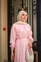 Women's Collar Lace-Up Skirt with Ruffle Detail Dress Pink - 3