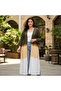 Women's Olive and White Color-Block Longline Kimono Abaya - 2