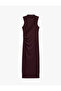 Crepe Scuba Fabric Slit Detailed High Neck Flowy Sleeveless Midi Dress - 5