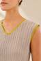 Beige Contrast Ribbed Openwork V-Neck 100% Cotton Women's Knitwear Blouse - 2