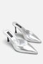 Elise Women's Silver Metallic Pointed Toe Stiletto Heeled Mule Slippers
