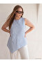 Texx Store Quality Oval Collar Striped Asymmetrical Cut Blouse - 5