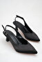 Black Satin Pointed Toe Heeled Open Back Women's Shoes