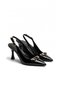 Women's Black Patent Leather Buckle Detailed Pointed Toe Heeled Shoes - 4