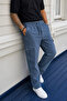 Men's Blue Loose Linen Trousers with Cargo Pockets - 5