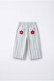 Girl's Blue Striped Floral Embroidered Trousers