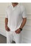 Nurse Collar Knitwear T-Shirt + Raw Linen Shorts 2-Piece Combination - 3