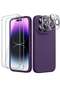 iPhone 14 Pro Max 6.7-Inch 5-in-1 Silicone Case – Deep Purple, Comes with 2 Screen Protectors, 2 Camera Lens Protectors, Full Coverage Tempered Glass, Shockproof