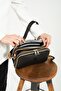 Women's Black-Tan Hand and Shoulder Bag with Multiple Compartments, Zipper, Cross Strap, Logo Printed, Stylish - 2