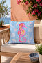 Seahorse Coral Patterned Decorative Throw Pillow Cover Blue Pink Marine Decor 43X43 cm - 4