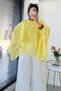 Premium Bat Sleeve Shawl Collar Voile Blouse - Yellow - 2