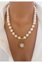 Natural Stone 10 mm White Coral Flower Gold Plated Women's Necklace in Gift Box - 4