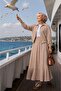 Women's Zippered Strawberry Fabric Beige Jacket Skirt Double Set - 5