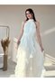 Women's Halter Neck Flounced Pleated Long Evening Dress Wedding Guest Graduation Prom Dress 7 Color Options