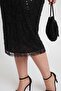 Women's Black Square Neck Beaded Plus Size Midi Evening Dress - 4