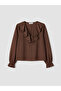 Vizyon New Season Brown Ruffled V-Neck Embroidered Blouse - 5