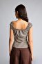 Fitted Seersucker Textured Short Sleeve Brown Blouse I3513Ax26Hs - 8