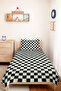 Black Geometric Youth Room Single Pique Set - Modern Checkered 160X220 cm Quilted Bedspread - 6