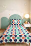 Geometric Navy Blue Youth Room Single Pique Set - Mint Salmon 160X220 cm Quilted Bedspread - 2