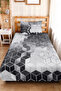 Gray Geometric Modern Young Room Single Pique Set - Anthracite 160X220 cm Quilted Bedspread - 5